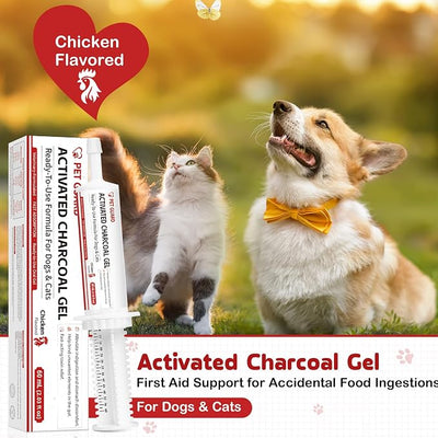 Activated Charcoal for Dogs & Cats, Chicken Flavored Emergency Activated Charcoal Paste, Aid Digestion & Rapid Adsorption, 60ml