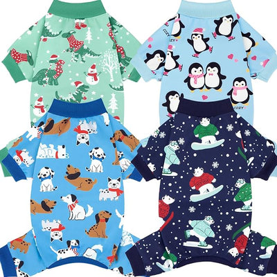XPUDAC 4 Pack Dog Pajamas Cute Dog Clothes for Small Medium Dogs Boy Stretchy Soft Pjs Jammies Outfit Puppy Onesies for Winter, XL