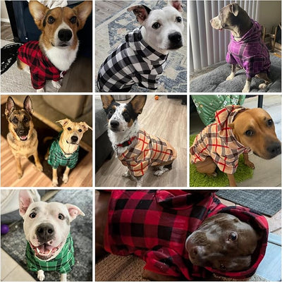 KOOLTAIL Dog Christmas Hoodie for Small Medium Large Dogs - Red Plaid Dog Christmas Outfit Sweater with Hat & Pocket for Cold Winter, Warm Soft Hooded Sweatshirt Clothes for Puppy Cats Girls Boys S