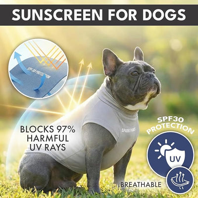 Spark Paws Sunblock Dog T-Shirt, SPF30 Protection, Lightweight Breathable Quick Dry for Dogs with Sensitive Skin - Blue & Grey (Set of 2) - L