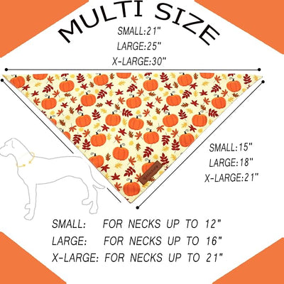 Realeaf Thanksgiving Dog Bandanas 2 Pack, Pumpkins and Happy Thanksgiving Pet Scarf for Boy and Girl, Premium Durable Fabric, Reversible Holiday Bandana for Medium and Large Dogs Pets (Large)