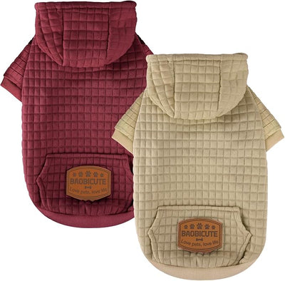 2 Pack Dog Hoodie Sweaters for Small Medium Dogs Warm Dog Clothes for Large Dogs Soft Waffle-Like Laminated Sweatshirt Bulldog (Brown+Wine Red, S/M (Back: 13",Chest: 18.5", Neck: 12"))