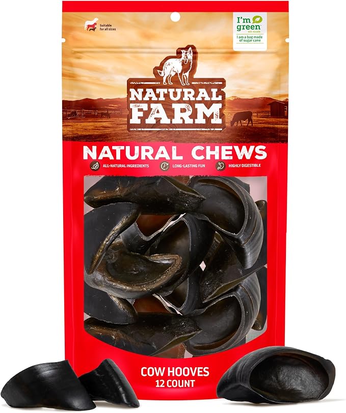 Cow Hooves (12 Pack), Odor-Free, All Natural Sourced from Farm-Raised Beef Hoof Dog Treats, Great Alternative to Bully Sticks or Rawhide, Dental Chew for Small, Medium, Large Breeds