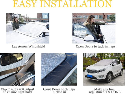 Glare Guard Universal Magnetic Car Windshield Snow Cover, 4 Layer All Weather Auto Snow Cover Protects from Snow, Ice, Sleet, Frost & Hail. 76” x 37” UV Cover Fits All Cars, Smaller Trucks and SUV’S