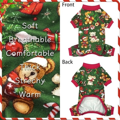 Xpudac 4 Pack Dog Christmas Pajamas Reindeer Puppy Clothes Cute Santa Claus Dog Pajamas Costumes Outfit Red Green Medium