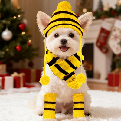 cnomg Winter Dog Hat Warm Knitted Pet Hat with Ear Holes 12Pcs Dog Hat Scarf Set with Leg Warmers for Dog Between 15-20 lbs