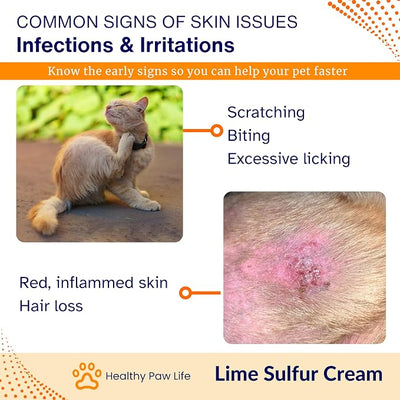 Healthy Paw Life Lime Sulfur Cream – Fast-Acting Mange, Ringworm & Itch Relief for Dogs, Cats, Horses, Livestock | Soothes Hot Spots, Redness & Dermatitis | Gentle, Safe, and Effective (2 oz)