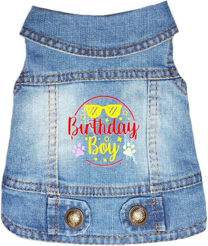 Birthday Gift Boy Dog Jeans Jacket Denim Pet Coat for Puppy Small Dogs Classic Overalls Male Cat Costumes Washed Vest Clothes Outfit T-Shirts (X-Large)