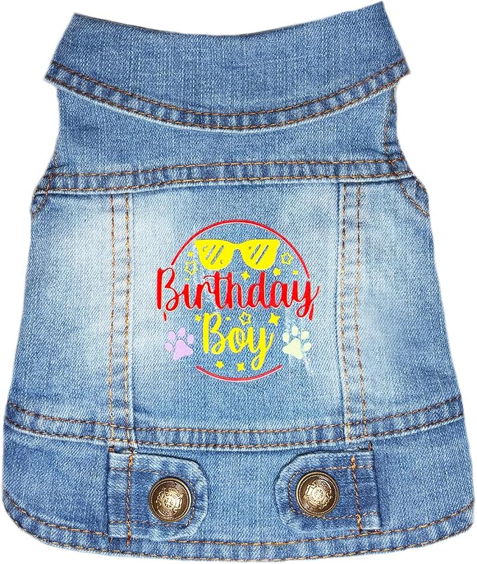 Birthday Gift Boy Dog Jeans Jacket Denim Pet Coat for Puppy Small Dogs Classic Overalls Male Cat Costumes Washed Vest Clothes Outfit T-Shirts (Large)