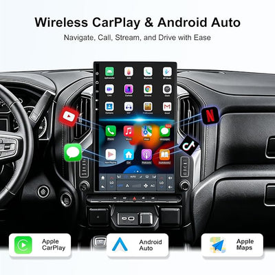 CUSP 17 Inch Android 14 Car Stereo for Chevy Silverado and GMC Sierra 2019+ | without OEM AUX port featuring head unit wireless CarPlay GPS navigation SWC Android Auto backup camera and plug-and-play