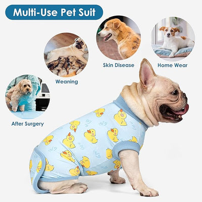 cyeollo Recovery Suit for Dogs Surgery Suit Female Spay Soft Pet Onesie Bodysuit Male Dog Neuter, Small Medium Dogs Surgical Recovery Shirt, Yellow Duck, L