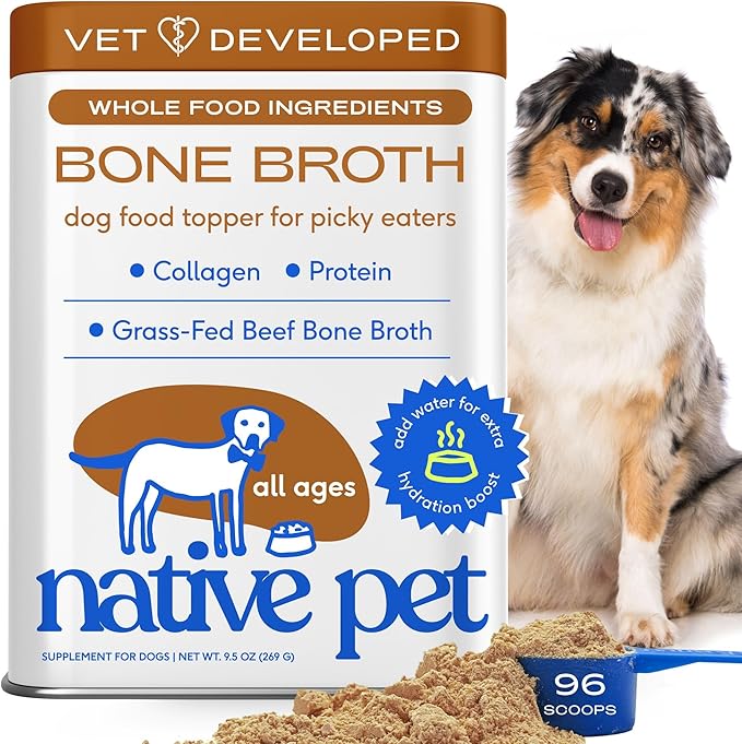 Bone Broth for Dogs and Cats - Made with Real Beef Bone Broth, Dog Food Toppers for Picky Eaters - Provides Extra Hydration & Nutrition for Joint Strength, Immunity & Heart Health-96 Scoops