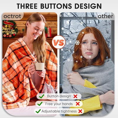 Orange Heated Throw Blanket Electric, 50X60 Heating Throw with 10 Heats Levels&8 Hours Auto Off&Timer for Lap, Plaid Soft Sherpa Orange Blanket Warmer Gift for Women Adults