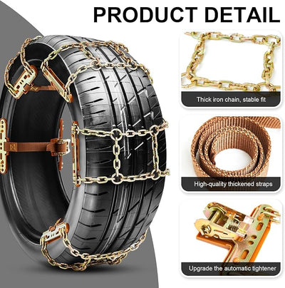 20-Pack for Full Vehicle 4 Tires, Adjustable Snow Chains for Tire Size 215-285mm, Quick Fit Easy Installation, Heavy Duty Non Skid Suv Truck Pickup