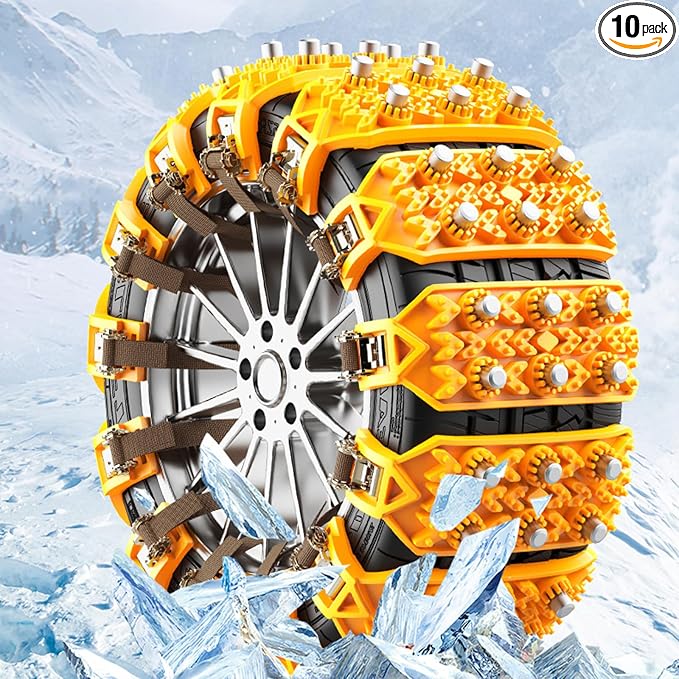 Snow Chains 10 PCS Car Anti-Skid Snow Tire Chains Automotive Tire Traction Chain for Tire Width 165-267mm Car Truck Pickup in Snow Ice Sand and Mud (Yellow, 10 Pack)