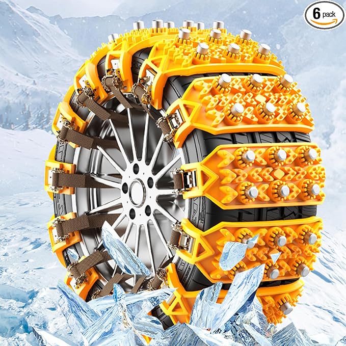 Snow Chains 6 PCS Car Anti-Skid Snow Tire Chains Automotive Tire Traction Chain for Tire Width 165-265mm Car Truck Pickup in Snow Ice Sand and Mud (Yellow, 6 Pack)
