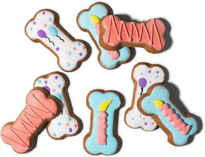 Thoughtfully Pets, Pink Dog Birthday Cookie Gift Set, Hand Decorated Crunchy Dog Treats in Bone Shapes, Great for Birthdays, Set of 8
