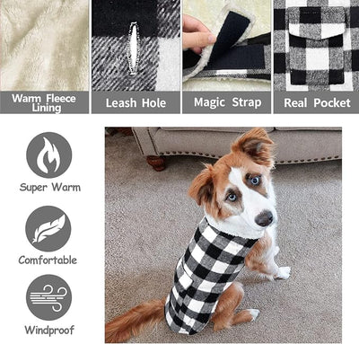 Malier Plaid Fleece Dog Coat Jacket with Pocket, Warm Windproof Winter Pet Clothes Apparel for Small to Large Dogs (White, XX-Large)