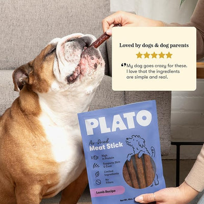 Plato Meat Sticks Lamb Recipe Dog Treats, Air-Dried High-Protein Soft Chews, Grass-Fed New Zealand Lamb with Omega Fish Oil, 18 oz