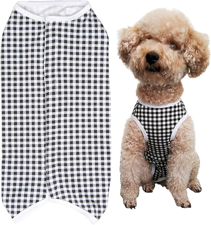 Dog’s Recovery Suit Post Surgery Shirt for Puppy, Wound Protective Clothes for Little Animals(Black White Plaid-l)
