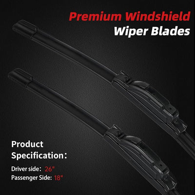 OTUAYAUTO 26"+18" Windshield Wiper Blades Replacement for Toyota Camry Avalon 2013-2018, Honda Civic HRV 2016-2021, Jeep Cherokee 2014-2023, Hyundai Sonata 2011-2022 J/U Hook Front Wipers (Pack of 2)