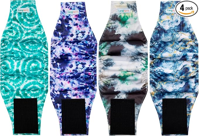 Male Dogs Diapers Belly Bands(4Pack), Washable Reusable Male Boy Doggy Wraps Panties for Doggie Puppy Pooping Potty Training Incontinence Marking Pañal para Perro Tie Dye Large