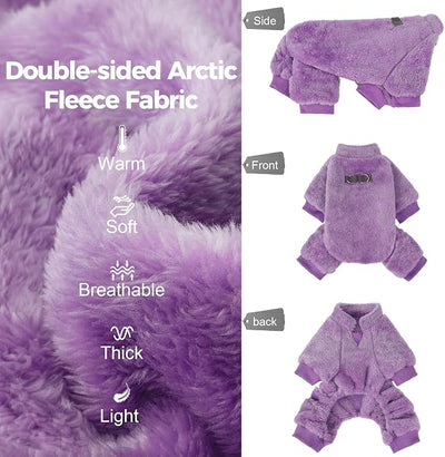 PAWCHIE Dog Fuzzy Velvet Pajamas,Dog Sweater Winter Cloth for Small Dogs Cat,Boy Girl,Pet Jumpsuit, Doggy Apparel for Teacup Yorkie Chihuahua,Purple,XXS