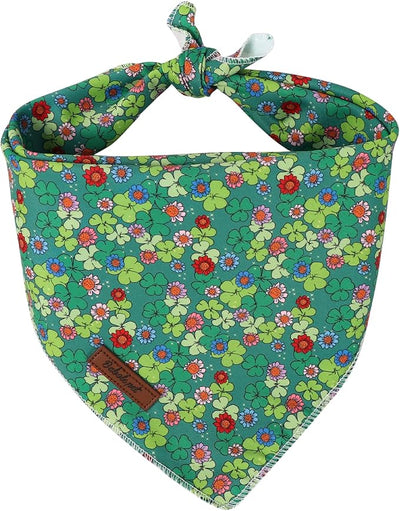 St. Patrick‘s Day Dog Bandana - Green Flower Shamrock Dog Neck Scarf, Soft Pet Bib for Puppy Kitten, Holiday Photo Dogs Cats Prop for Daily Use Parties & Pet Photography S