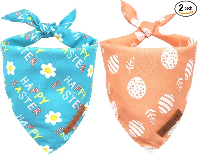 Happy Easter Dog Bandanas 2 Pack, Reversible Pet Scarf for Boy and Girl, Premium Durable Fabric, Holiday Bandana for Small Medium Large and Extra Large Dogs (Large)