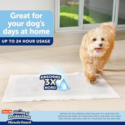 Hartz Miracle Guard Dog and Puppy Dog Pads Max Absorbency 24 Hour Use Odor Eliminating No Leaks, Regular Size 25 Count
