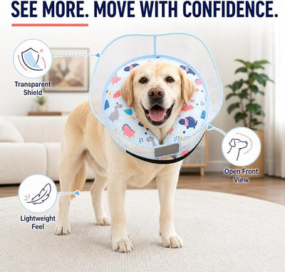 Inflatable Dog Cone Collar for Large Medium Small Dogs, Soft Dog Donut Collar Adjustable Recovery Cone for Pets After Surgery, Extra Enhanced Anti-Licking Guard Shield (Dinosaur, Medium Plus)