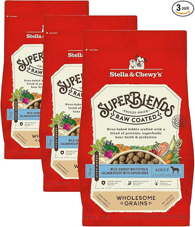 Stella & Chewy's SuperBlends Raw Coated Wholesome Grains Wild-Caught Whitefish & Salmon Recipe with Superfoods, 3.5 lb. Bag (Pack of 3)
