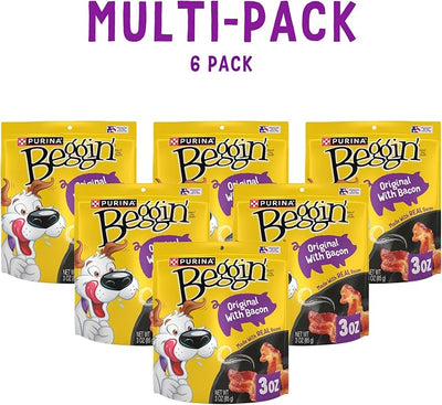 Purina Beggin' Strips Real Meat Dog Treats, Original With Bacon Flavor - 3 Ounce (Pack of 6)
