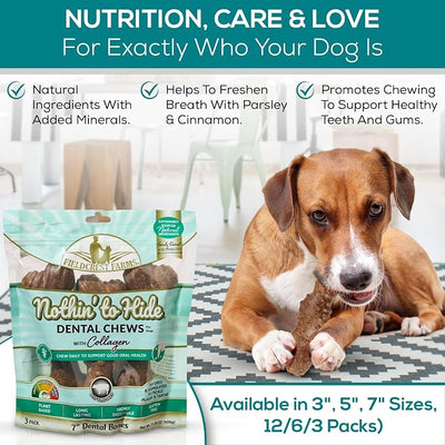 Fieldcrest Farms Dental Chews for Dogs, Bone (5inches, 6count Pack) – Tackles Plaque, Tartar, Promotes Dental Health – w/Collagen, Organic, Gluten-Free