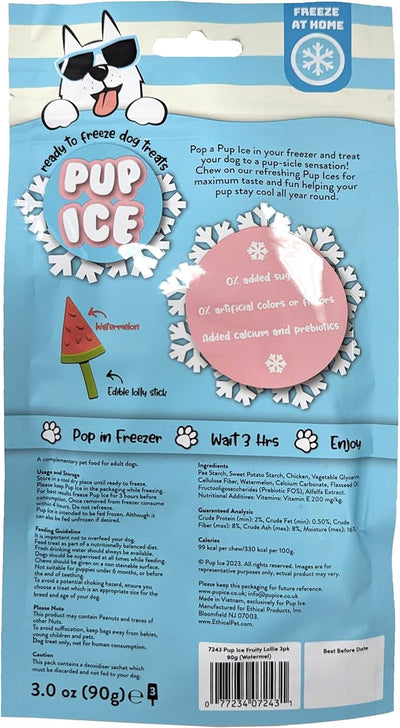 SPOT Pup Ice- Ready to Freeze at Home Dog Treats-Edible Chews for Small Breed Dogs & Puppies with Real Chicken to Keep Your Pup Cool Year Round, Fruity Lollies Watermelon Flavor, 3pcs