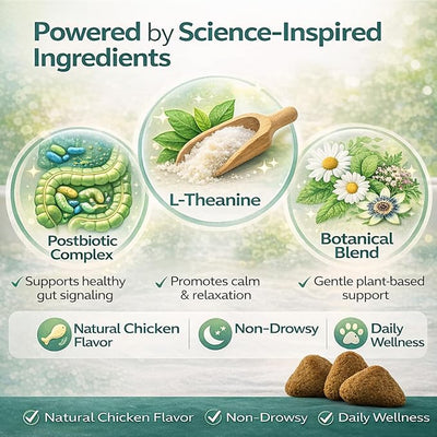 Calmaxis Chews, Postbiotic Chews for Dogs, Supports Calm Behavior & Gut Health, Postbiotic Complex & L-Theanine, Natural Chicken Flavor, 60chews for Small & Large Dogs