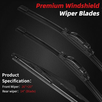 OTUAYAUTO Windshield Wiper Blades Replacement for Ford Edge 2007-2014, Lincoln MKX 2007-2015 All-Extreme Weather Performance Quiet No Trace Front and Rear Wipers U/J Hook 26"+20"+14" (Pack of 3)