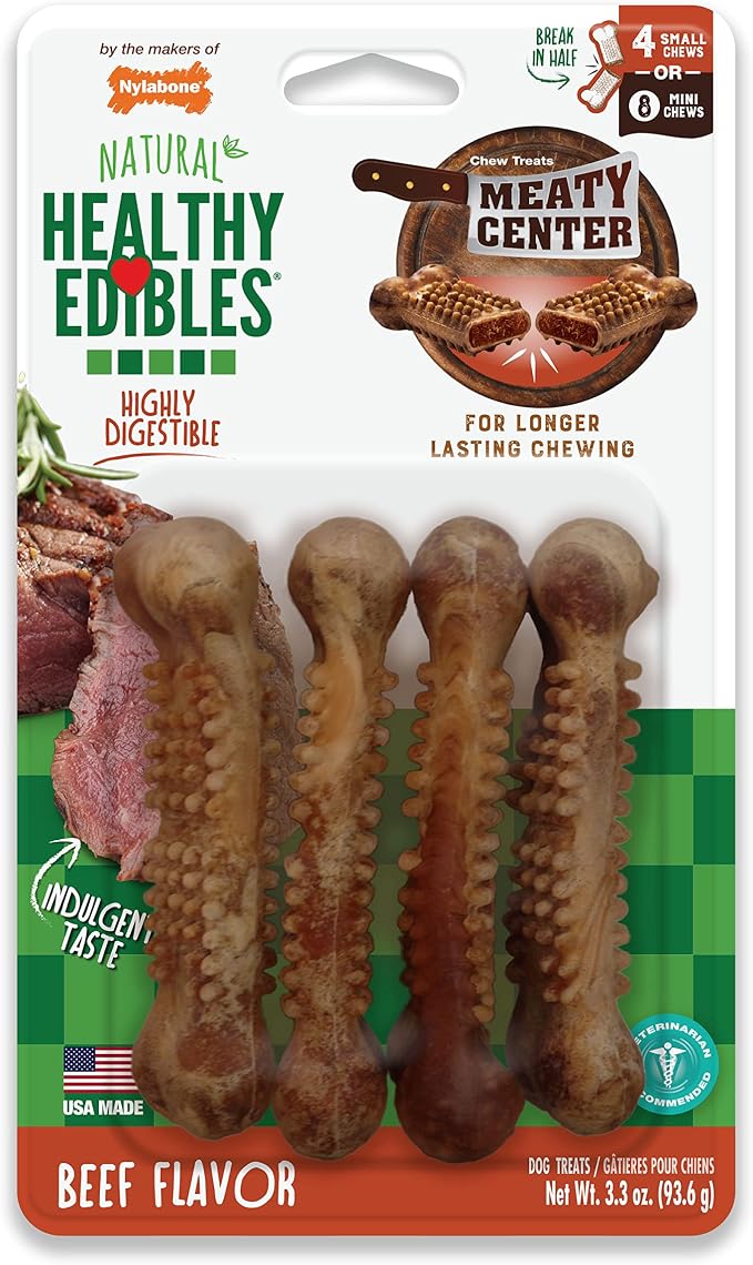 Healthy Edibles Natural Dog Chews Long Lasting Chew Treats for Dogs, Roast Beef Flavor, X-Small/Petite (4 Count)