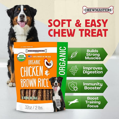 Chewmasters Organic Chicken & Brown Rice - All Natural Dog Snacks, Soft and Easy to Chew Dog Chicken Treats for Training, Pet Treats, No Corn, No Soy, and No Preservatives, Made in USA, 2 lb