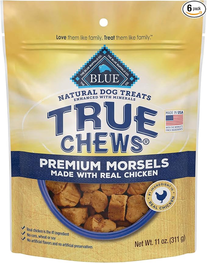 Blue Buffalo True Chews Premium Morsels Natural Dog Treats, Chicken 11 oz Bag (Pack of 6)