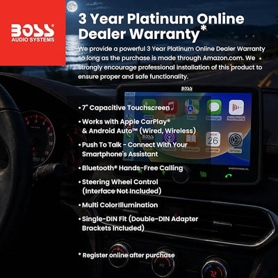 BOSS Audio Systems BVCP9700A-FL Single DIN Car Stereo Wireless Apple CarPlay, Android Auto, 7 Inch Touchscreen, Bluetooth, AM/FM Radio Receiver
