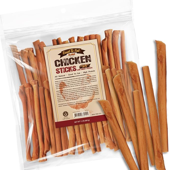 Dog Treats, Chicken Jerky for Dogs - Premium Dog Training Treats; High-Protein, Gluten-Free, Hypoallergenic, Grain-Free, Chicken Sticks with Sweet Potato, 1.5 lb