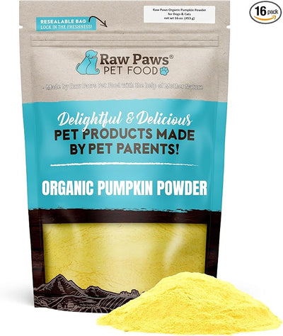 Raw Paws Organic Pumpkin Powder for Dogs & Cats, 16-Ounce - Fiber Digestion | Supplement - Firm Stool - Anal Gland Support - Food Topper Sprinkles - Made in USA - Anti-Scoot - Vegan Gravy - Meal Booster