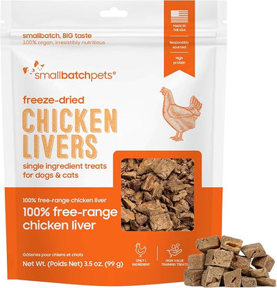smallbatch Freeze Dried Dog Treats, Chicken Liver Treats for Dogs & Cats, High Protein, Single Ingredient Dog Treat for Training or Food Topper, Natural, Humanely Sourced Meat, Made in the USA, 3.5 oz
