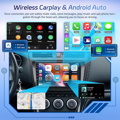 [8Core 4+64G] Car Radio for Mazda 6 2007-2012 with Carplay and Android Auto | NHOPEEW 9 Inch 1280*720 IPS Touchscreen Android Car Stereo, DSP, GPS, SWC, WiFi, Bluetooth, Mirror Link + AHD Backup Camera