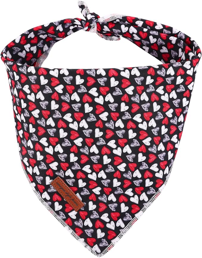 Unique Style pawsValentine's Day Dog Bandanas Cotton Black & Red Gothic Love Style Triangle Dog Scarfs for Small Medium Large & Boys Girls Dogs-L