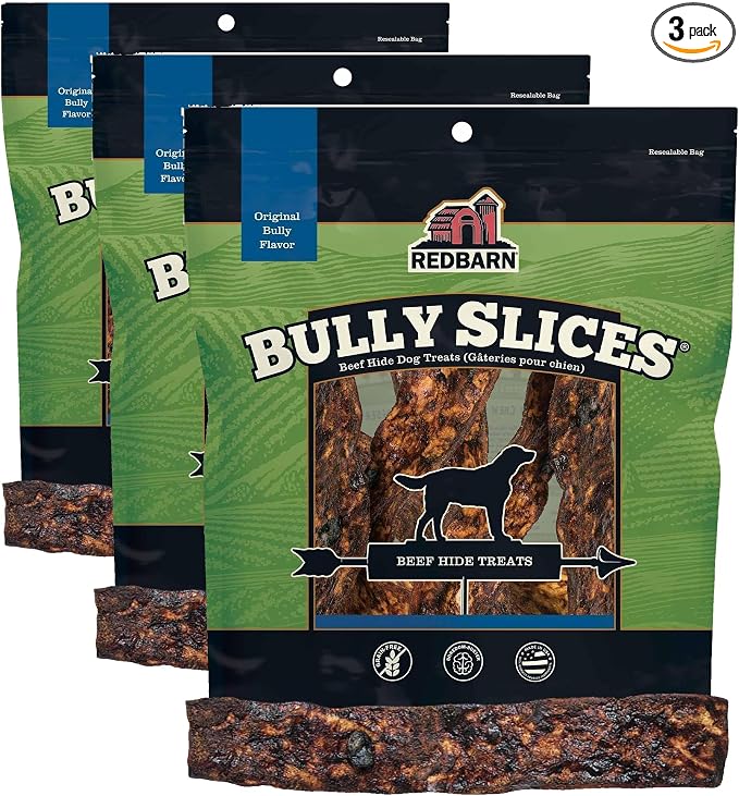 Redbarn Pet Products All-Natural Rawhide Bully Slices - Bully Stick Flavor - Premium Grain-Free Beef Hide Treats High Protein Low Fat for Chewers - 9 oz Bag (Pack of 3)