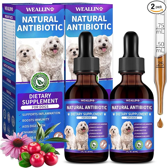 Dog Antibiotics Support - 2PCS Natural Antibiotics Care for Dogs Herbal Supplement for Cough Allergy Itch Relief Immune Support Dog UTI Comfort for All Breeds & Ages - 120 ml/4 Fl Oz Bacon Flavor