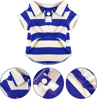 Dog Shirt Polo Shirt Striped Collar Puppy Clothes Summer Button Up Pet Clothes for Small Medium Dogs Cats for Boy Girl Pets (Royal Blue, Large)