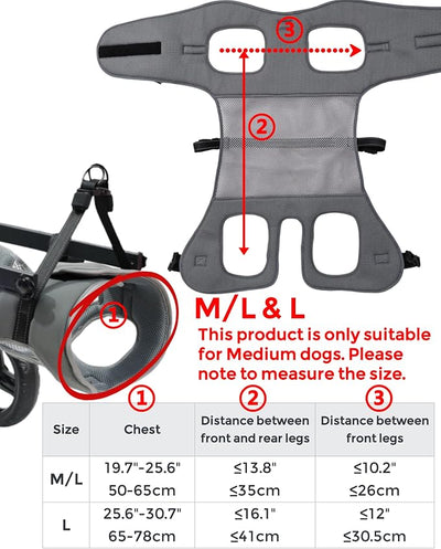Adjustable Medium Dog Wheelchair for Back Legs, Upgraded Wheel, Disabled Pets, Leg Brace, Mobility Aid for Medium Pets, Hind Limb Rehabilitation, Older, Disabled (L(Chest 25.2-30.7in))